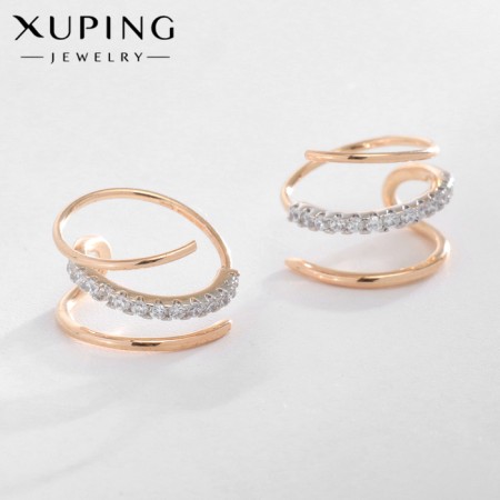 Earrings with rhinestones Xuping Creation Spiral, white color in pink gold