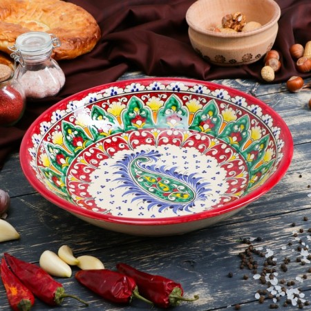 Buditsa Rishtan ceramics "Patterns", 26 cm, red