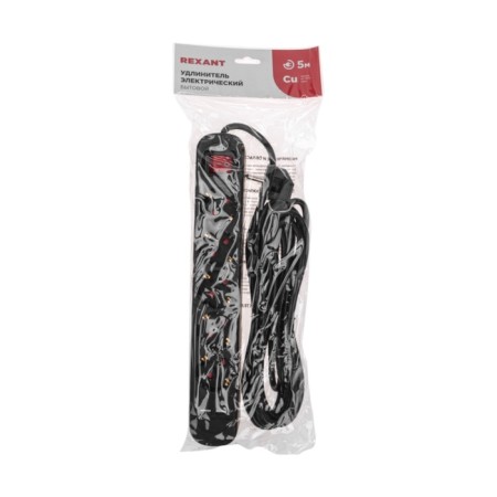 Extension cord Standard 5 nests, 5m, 3x1.0mm², s/h, with a switch, 2 USB, black rexant-6