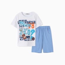 Set for a boy (T -shirt/shorts), white/blue color, height 134 cm