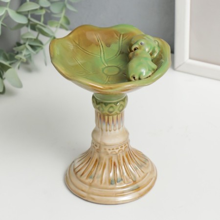 Souvenir ceramic stand "Frogs on a column with a bowl" 15x10.5x10 cm-1