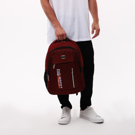 Male backpack on a zipper, 2 lightning departments, 5 external pockets, burgundy color-7