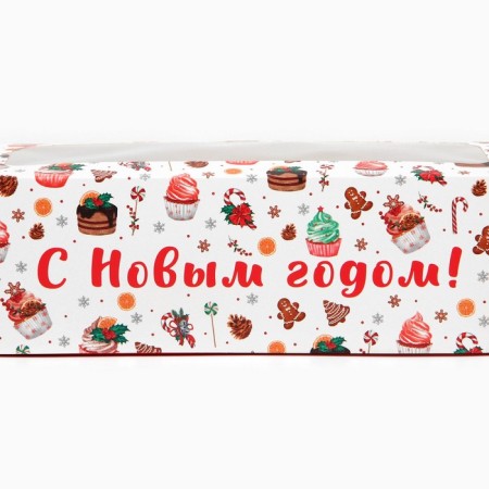Box for confectionery products with a “Happy New Year” window, sweets, 26 x 10 x 8 cm, New Year-5