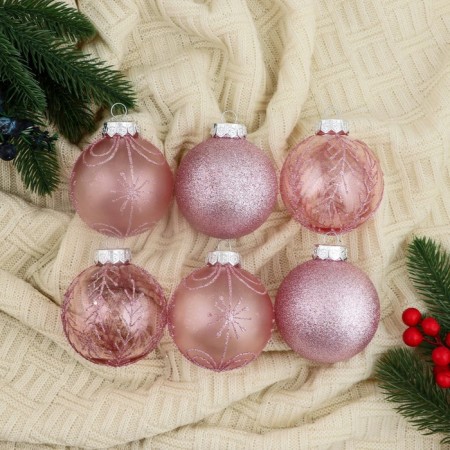 Set of balls plastic D-8 cm, 6 pcs "Noch" Frost, pink