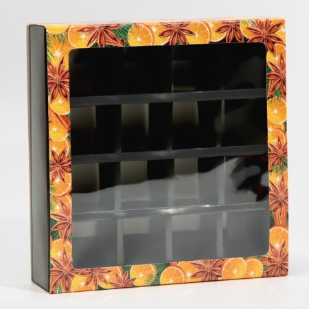 Box for 16 sweets with cells "Delicious New Year" 17.7 x 17.7 x 3.8 cm, New Year-5