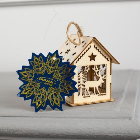 Christmas tree toy "House with a deer", from batteries, a glow of warm white-3