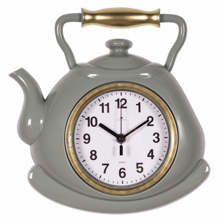 Wall clock for the kitchen "Classic. Teapot", silent, 27 x 28.5 cm, olive body with gold 108