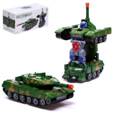 The Tank robot is transformed, light and sound effects, it works from batteries