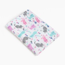 Пеленка Кошка на белом 102х120см, кулирка 130гр/м, 100% хлопок