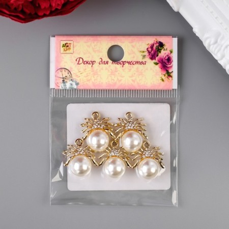 Decor for creativity Metal, rhinestones "Spider with pearl" gold 1.9x1.7 cm-3