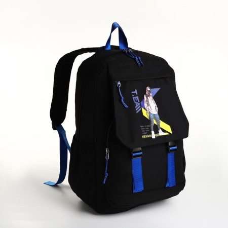 School backpack from textiles on lightning, 5 pockets, black/blue color-2