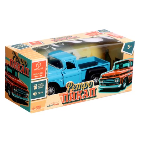 Metal “pickup” machine, inertia, 1:32, doors open, light and sound effects, blue color.-4