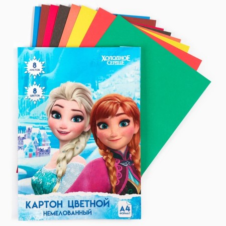 Cardboard color, A4, 8 sheets, 8 colors, non -unilateral, in a folder, 220 g/m², cold heart-4