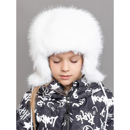 Children's fur cap, size 52, white color-3