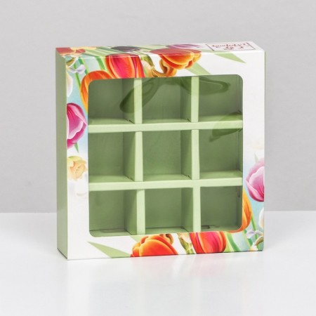 Box for 9 sweets with a shell "since March 8", 13.7 x 13.7 x 3.5 cm