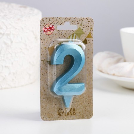 Candle in the Cake "Fine", number "2", blue metallic, 6.5 cm-3