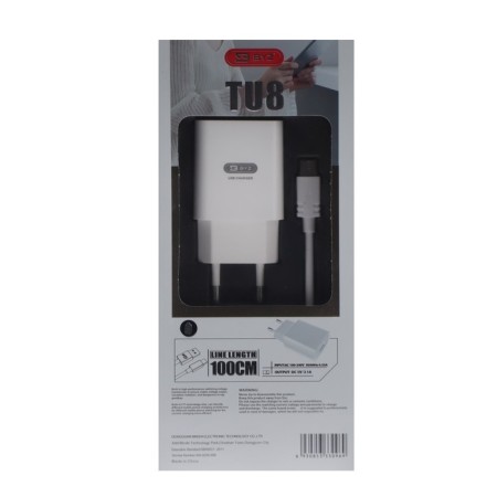 Network charger BYZ TU8, USB, 2.1 A, Type-C cable, 1 m, white-3