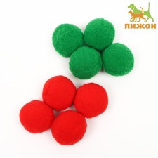 A set of plush balls for cats, 8 pcs, green/red