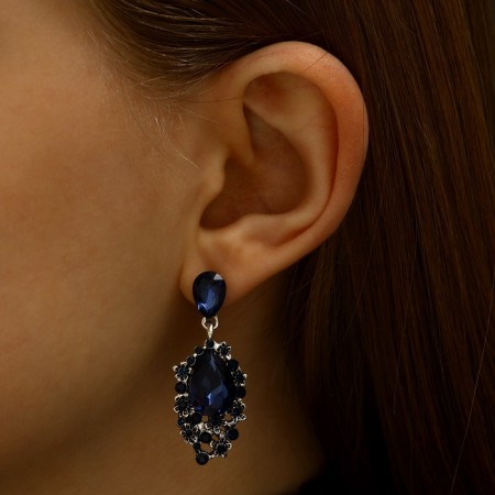 Earrings with rhinestones "carnival" chic, blue color in black silver-6