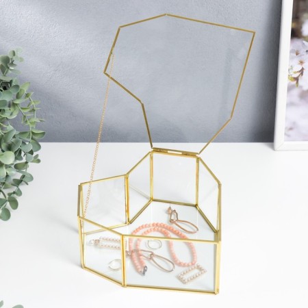 Casket glass with a metal frame "Heart with faces" gold 9.5x21x21 cm-3