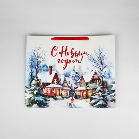 Package Gift New Year Laminated "Winter Village", XL 49 x 40 x 19 cm, New Year-3