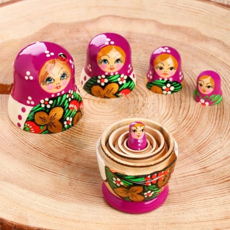 Matryoshka "God's cow", purple scarf, 5 puppet, 9-11 cm-3