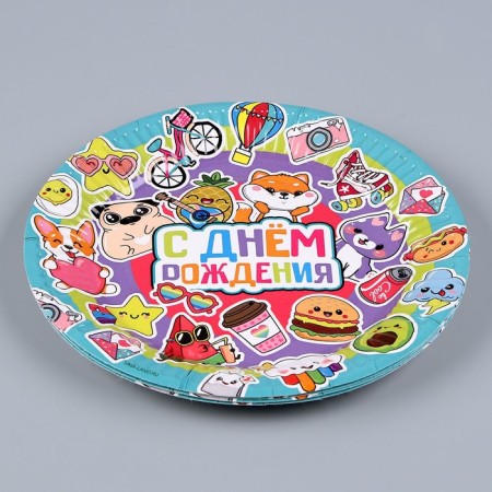 Set of paper dishes disposable stickers ”: 6 plates, 1 garland, 6 glasses-4