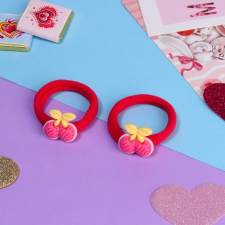 Hair gum "Melody" (set 2 pcs) Cherries, 3.5 cm, pink-1