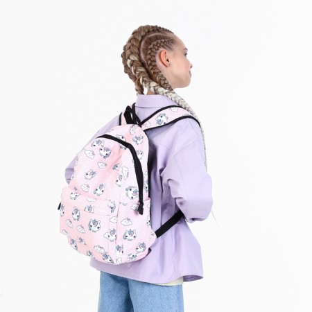 Young backpack from textiles with a zipper, 3 pockets, waist bag, pink color-3