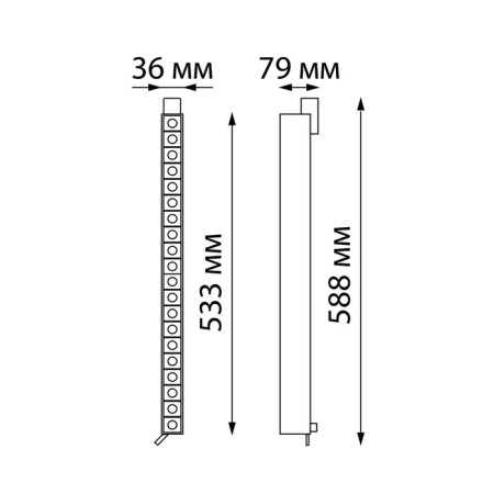 The lamp is a three -phase track LED Novotech. Iter, 30W, LED, 79x588x36 mm, black color-1