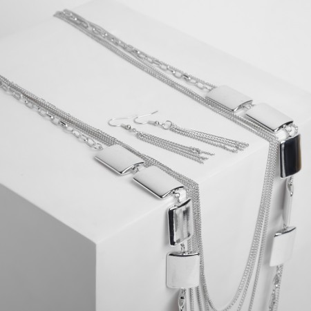 Set 2 objects: earrings, “unison” beads rectangles, silver color, 80 cm-2