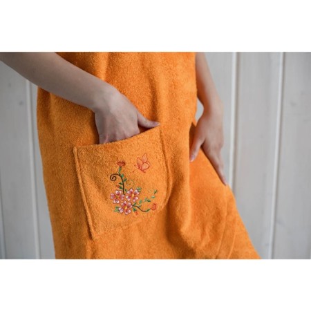 Women's set for the sauna (Pareo+Chalma) with embroidery, orange-1