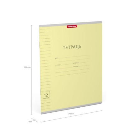 Notebook 12 sheets in the ruler, Erichkrause "Classic", cover coated cardboard, block offset, whiteness 100%, yellow-3