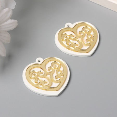 Decor for creativity wood, plastic "openwork heart" Mirror set 2 pcs 4.2x4.3 cm-1
