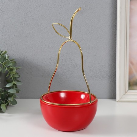 Souvenir ceramics, metal stand "pear" red with gold 13x13x25.5 cm-3