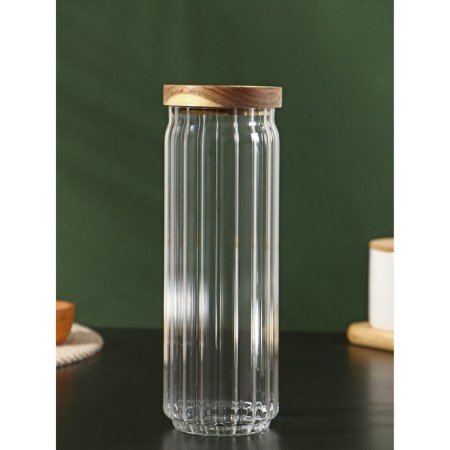 Glass Bank for bulk products with a wooden lid "Daphne", 1.3 l, 9 × 26 cm-2