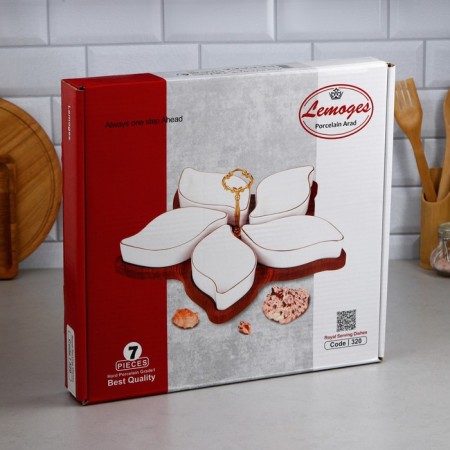 Menzhitsa "King", 5 pcs: 300 ml, wooden base, porcelain, Iran-6