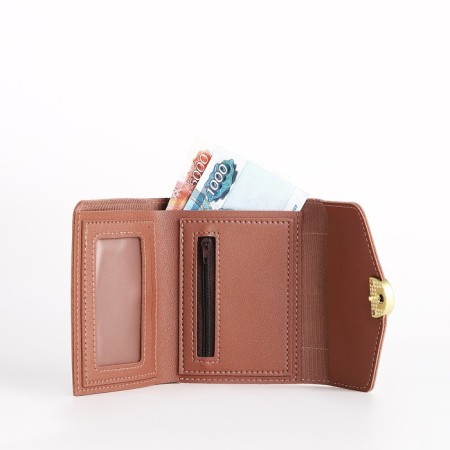 Women's wallet on the button, beige color-4