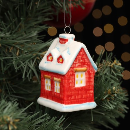 Fir -tree porcelain toy "House New Year No. 2", fastening loop, 8 cm-1