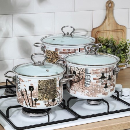 Set of pan “Loft-5-1-Elit”, 3 subjects: 2.4 l, 3.4 l, 5 l, glass covers, induction-3