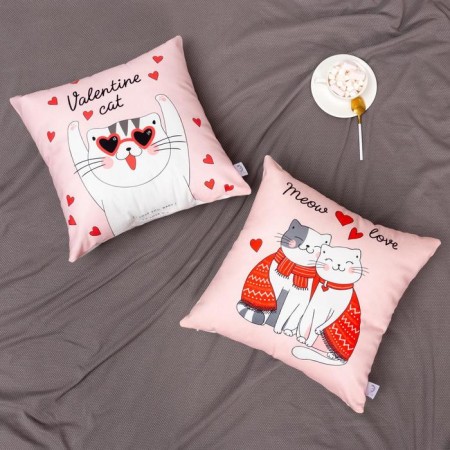 Pillow "Ethel" Valentine cat, 40x40 cm, velor, 100% p/e-3