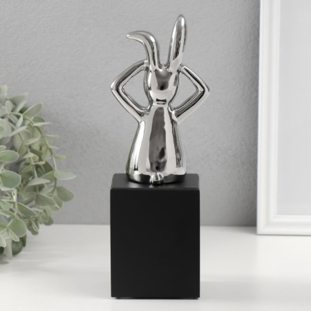 Souvenir Ceramics "Rabbit holds ears" silver 7.8x10x27 cm-2
