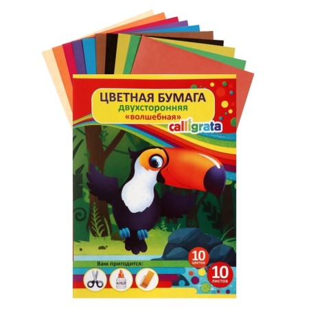 Color paper A5, 10 sheets, 10 colors "Tigerok in the folder", magical (gold+silver), newspaper, bilateral, in the folder-6
