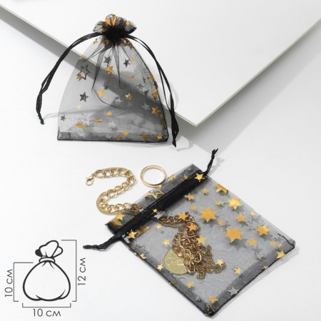 Gift bag "Star rain", 10 × 12, black color with gold-1