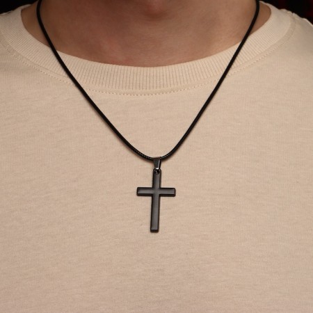 Pendant Male "Cross" Classic, black color on a black lace, 45 cm-3