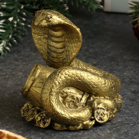 Figure "Snake on money with a barrel" Old gold, 6x6x5cm-3