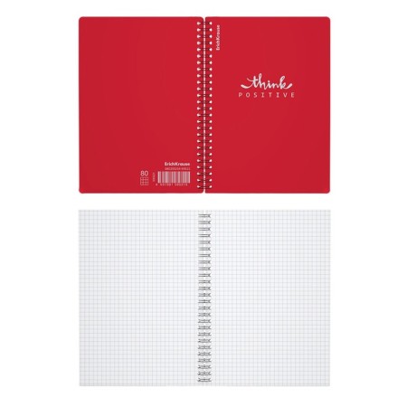 Notebook A5, 80 sheets, a cage on a spiral, Erichkrause, Classic Words, Red, Plastic Cover-2