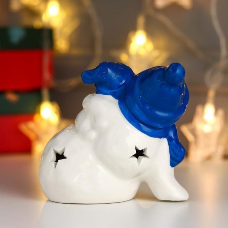 Souvenir Ceramics Light "Snowmen, blue caps and scarves" 10x12x8 cm-4