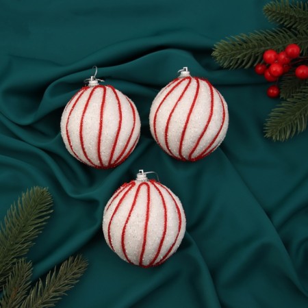 Set of balls plastic D-8 cm, 3 pcs "Axel" white-red