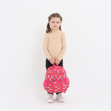 Baby backpack on lightning, external pocket, raspberry color-3